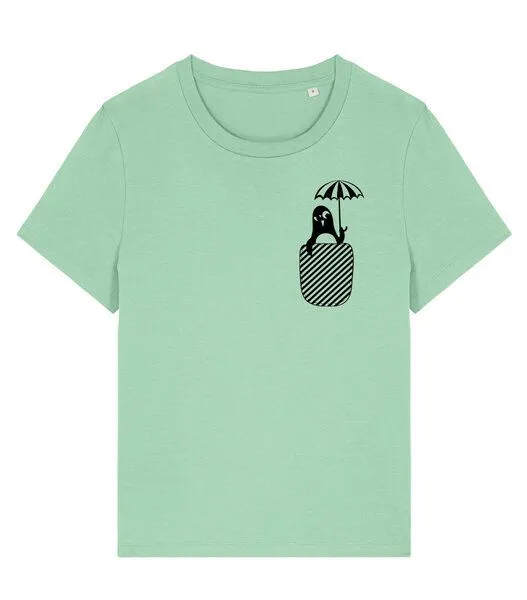 päfjes päfjes Pinguin Paul mit Schirm - Fair Bio Vegan - Frauen T-Shirt, Grün (jade), – Produktbild 2 von 4