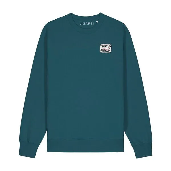 LIGARTI Bestickter Pullover – Ollie der Skater-Wurm – LIGARTI Tiermanufaktur, Petrol, – Produktbild 1 von 2