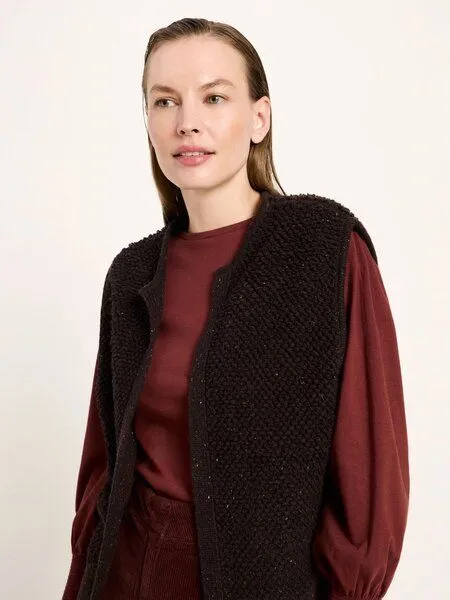 LANIUS LANIUS Bouclé Strickweste aus Bio-Schurwolle und Bio-Baumwolle GOTS, Braun (bitter-chocolate-tweed), – Produktbild 3 von 4