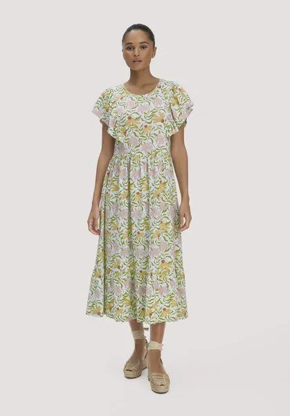 hessnatur hessnatur Print Jersey Kleid Midi Relaxed aus reiner Bio-Baumwolle, Perlblau, – Produktbild 1 von 4