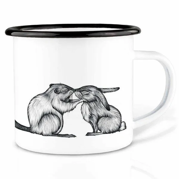 LIGARTI Emailletasse »Kaninchen und Biber« von LIGARTI | 300 oder 500 ml | handveredelt in Deutschland | Cup, Kaffeetasse, Emaillebecher, Camping Becher – Produktbild 1 von 1