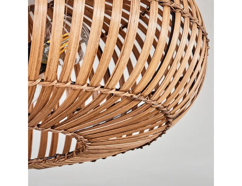 hofstein Deckenleuchte moderne Deckenlampe aus Metall/Bambus in Schwarz/Natur/Dunkelbraun, ohne Leuchtmittel, m. Lichteffekt an der Decke, Ø 50 cm, 3 x E27, ohne Leuchtmittel, Beige|braun, – Produktbild 3 von 5