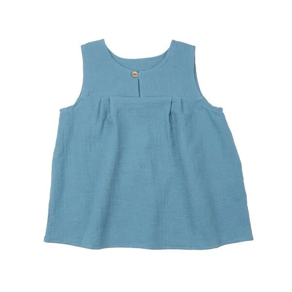 Walkiddy Kinder Blusentop GOTS-zertifiziert aus Bio-Baumwolle, blau, ärmellos, weit fallend – Walkiddy, leichtes Sommer-Oberteil, Blau, – Produktbild 1 von 3