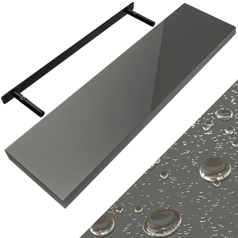Casaria® Wandregal Schweberegal 90cm Hochglanz Grau + Halterung, Grau, – Produktbild 1 von 2