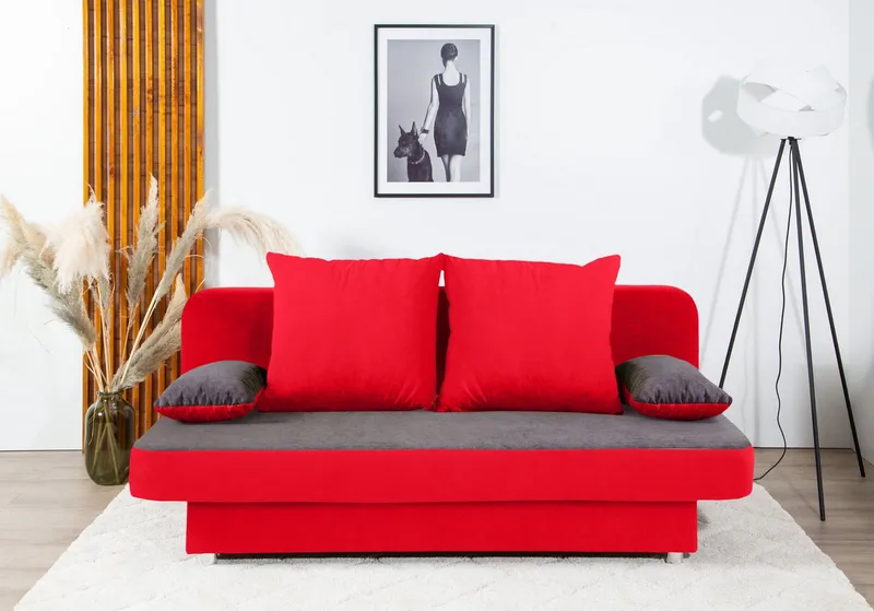 COLLECTION AB Schlafsofa Ulla, B: 186 cm, Liegel. 142x186 cm, Schlaffunktion, Bettkasten & 2 Wende-Rückenkissen, Grau|rot, – Produktbild 2 von 5