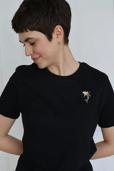 Kultgut Kultgut Artdesign - Biofair- Flauschiges Femin Shirt / Little Shark, Schwarz, – Produktbild 2 von 4