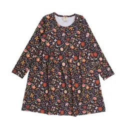 Walkiddy Kinder Kleid Bio-Baumwolle GOTS "Fancy Flowers" grau – veganes, fair produziertes Walkiddy Blumenkleid, weich und anschmiegsam für Alltag, Kita und festliche Anlässe – Produktbild 1 von 1