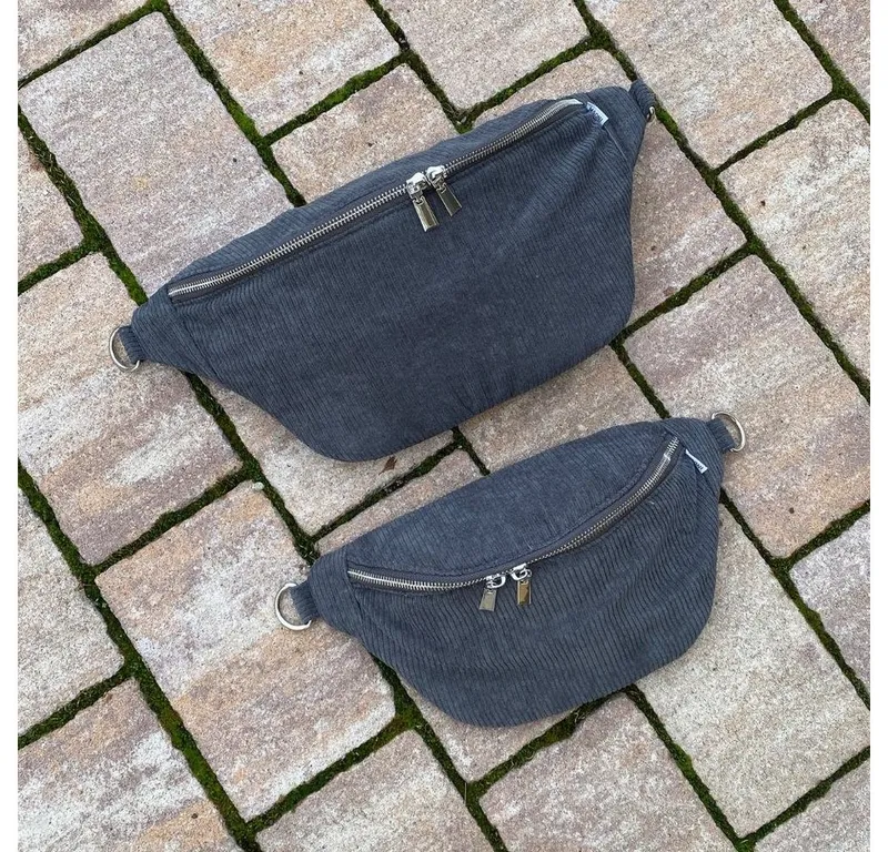 MAONI Bauchtasche Cord Dunkelgrau mit zwei Taschengurten – Produktbild 4 von 5