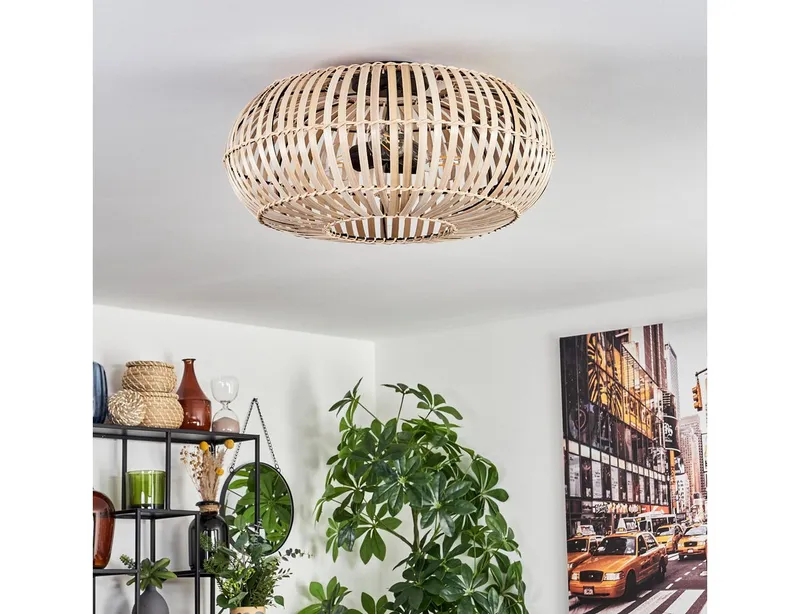 hofstein Deckenleuchte moderne Deckenlampe aus Metall/Bambus in Schwarz/Natur, ohne Leuchtmittel, Deckenleuchte mit Lichteffekt, Ø 51 cm, 3 x E27, ohne Leuchtmittel, Beige|schwarz, – Produktbild 2 von 5