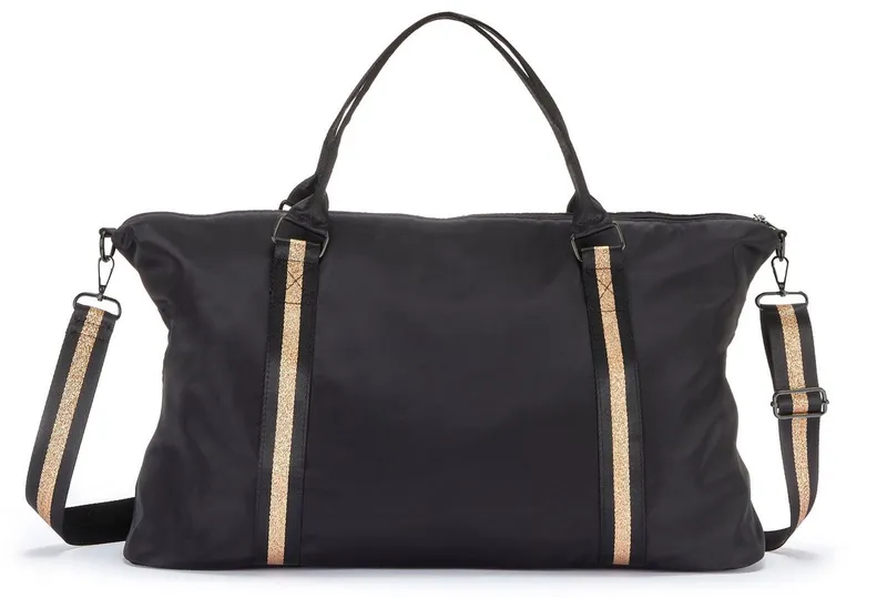 VENICE BEACH VENICE BEACH Sporttasche große Umhängetasche, Wellnesstasche, Saunatasche, Reisetasche, Weekender, Strandtasche mit modischem Druck VEGAN, Goldfarben|schwarz, – Produktbild 3 von 5