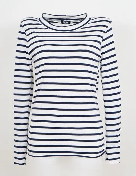 Lena Schokolade Lena Schokolade Langarm Streifen aus Bio-Jersey, Breite streifen navyblau/offwhite, – Produktbild 2 von 3