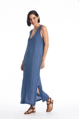 RAVENS VIEW IBIZA RAVENS VIEW IBIZA Damen vegan Leinenkleid Winona Indigoblau – Produktbild 1 von 1