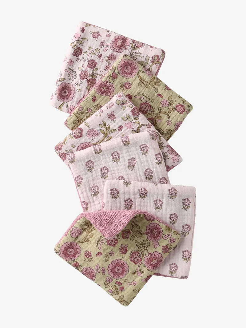 Vertbaudet 6er-Pack Waschlappen mit Aufbewahrungsbeutel, Pack rosa latika, – Produktbild 1 von 3