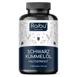 Raibu Organic & Raibu Natural | Natürliche Nahrungsergänzung Raibu Organic & Raibu Natural | Natürliche Nahrungsergänzung Schwarzkümmelöl | 180 Kapseln – Produktbild 1 von 1