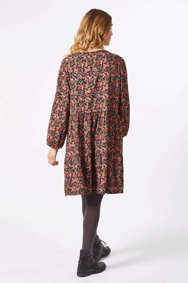 Himalaya Clothing Midikleid Verspieltes Kleid Damen mit Allover-Print aus hochwertiger Viskose Komfortables Blusenkleid langarm mit Muster, Rosa, – Produktbild 4 von 5