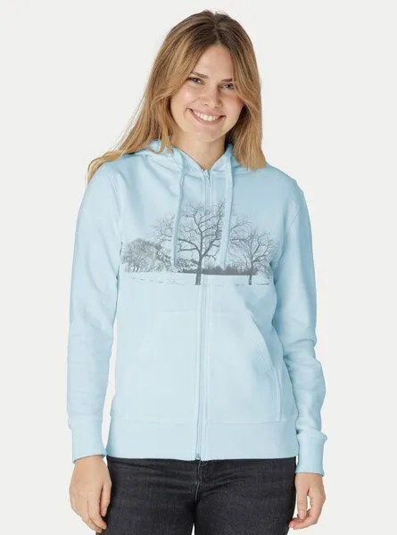 Peaces.bio - handbedruckte Biomode Peaces.bio - handbedruckte Biomode Zip-Hoodie Landscape Damen, Hellblau, – Produktbild 2 von 2