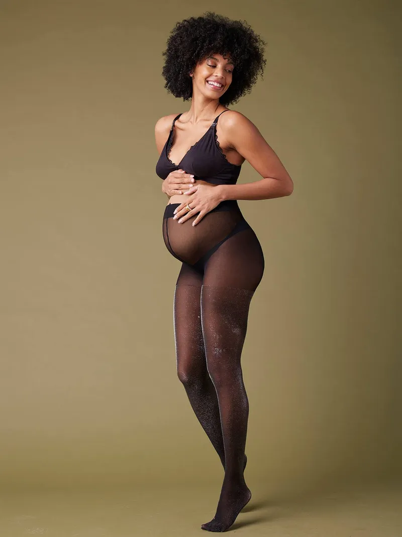 Envie De Fraise Glitzernde Umstands-Strumpfhose ENVIE DE FRAISE, Schwarz, – Produktbild 1 von 4