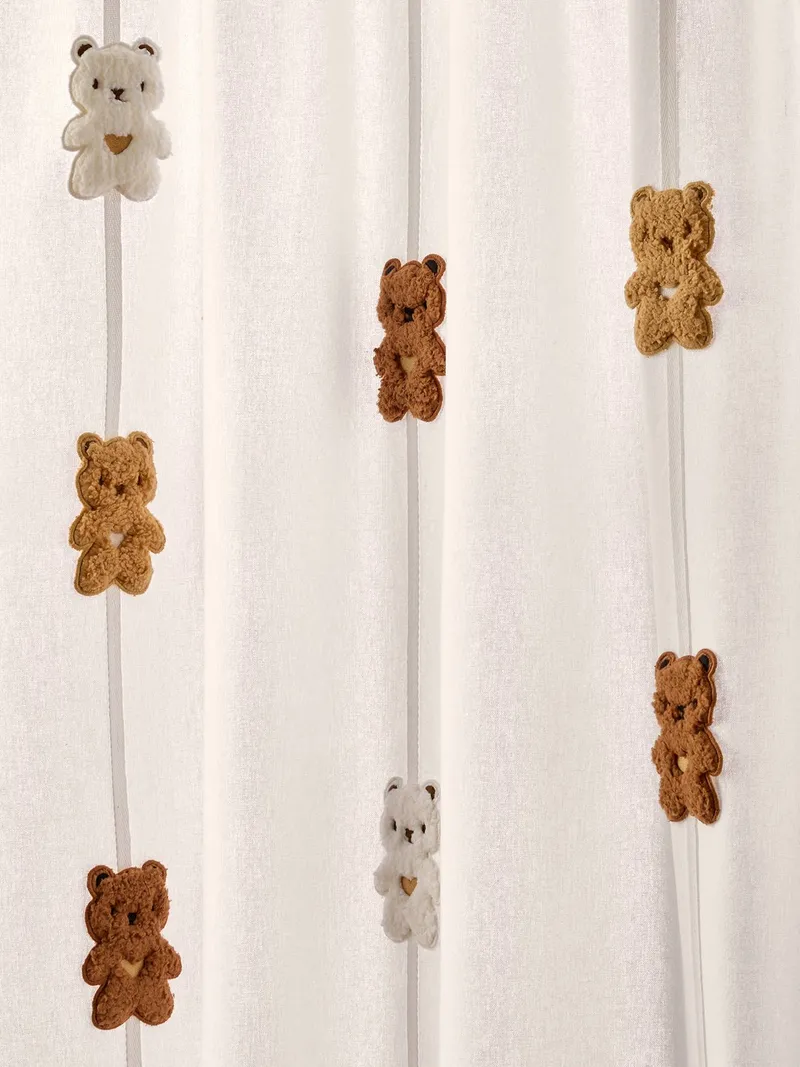 Vertbaudet Voile-Vorhang KLEINER BÄR mit Tunnelzug und Girlande lichtdurchlässig Kinderzimmer, Beige, – Produktbild 3 von 3