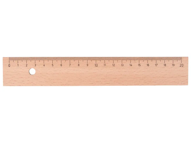 Memo Holzlineal 20 cm aus Buchenholz mit Metalleinlage und Bohrung – Produktbild 1 von 1