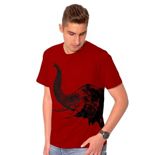 HANDGEDRUCKT HANDGEDRUCKT RESTPOSTEN "Elefant" Männer T-Shirt, Darkred, – Produktbild 1 von 3