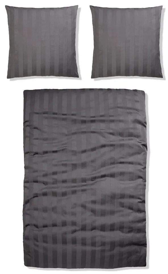 OTTO home Bettwäsche MALIA mit eingewebten Streifen, uni, Mako-Satin, 2 teilig, Bettwäsche aus 100% Baumwolle, Bettwäsche in Mako-Satin-Qualität, Grau, – Produktbild 6 von 6