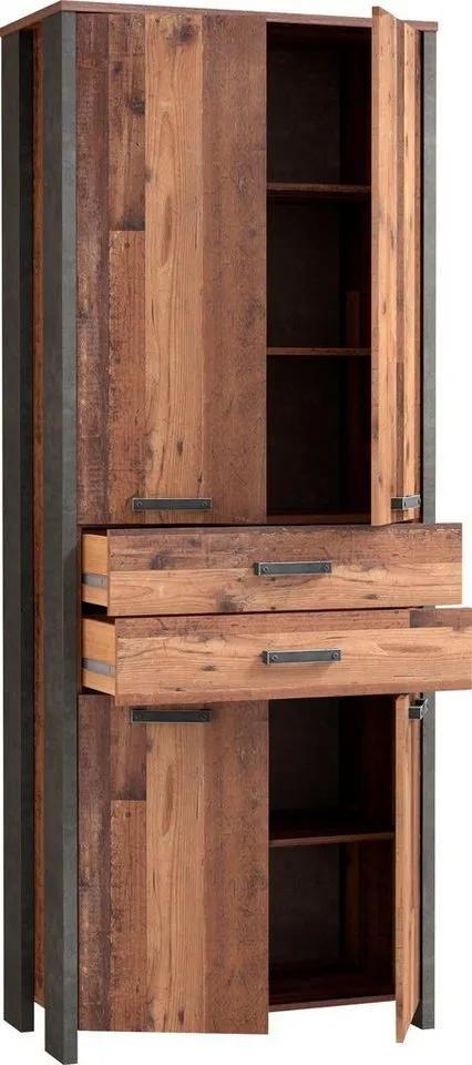 FORTE Aktenschrank Clif Mehrzweckschrank im Industriestil, Breite 86 cm x Höhe 220 cm, Braun|grau, – Produktbild 4 von 5