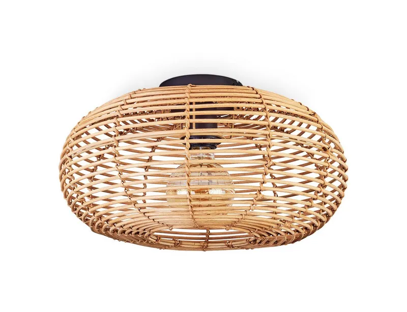 hofstein Deckenleuchte »Messerotti« runde Deckenlampe aus Bambus/Metall in Natur/Schwarz, ohne Leuchtmittel, Leuchte im Boho Design mit tollem Lichteffekt, Ø40cm, 1xE27, Beige, – Produktbild 1 von 5