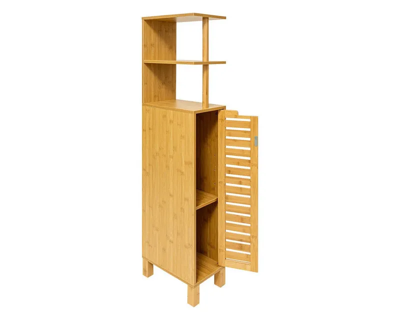 5five Simply Smart Badregal Schmaler Badezimmerschrank aus SICELA, 30 x 19 x 120 cm, Braun, – Produktbild 4 von 5