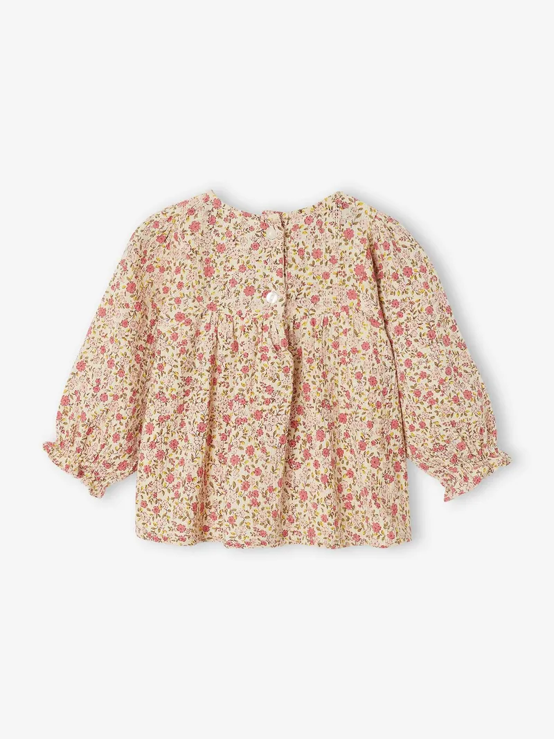 Vertbaudet Baby Bluse mit Blumenprint aus Baumwollkrepp, Wollweiß, – Produktbild 2 von 4