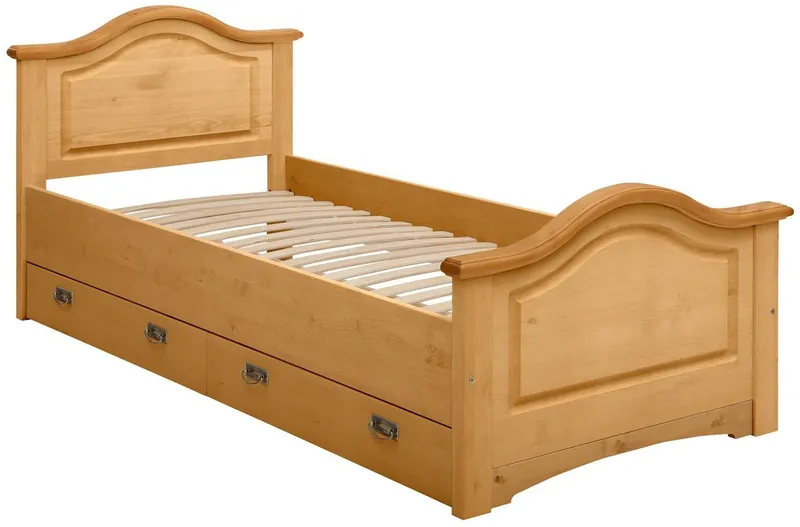 OTTO home Massivholzbett Konrad, Stauraumbett, Messinggriffe, rustikaler Landhausstil, mit FSC®-zertifiziertem Massivholz, Liegehöhe 40 cm, Beige, – Produktbild 1 von 5