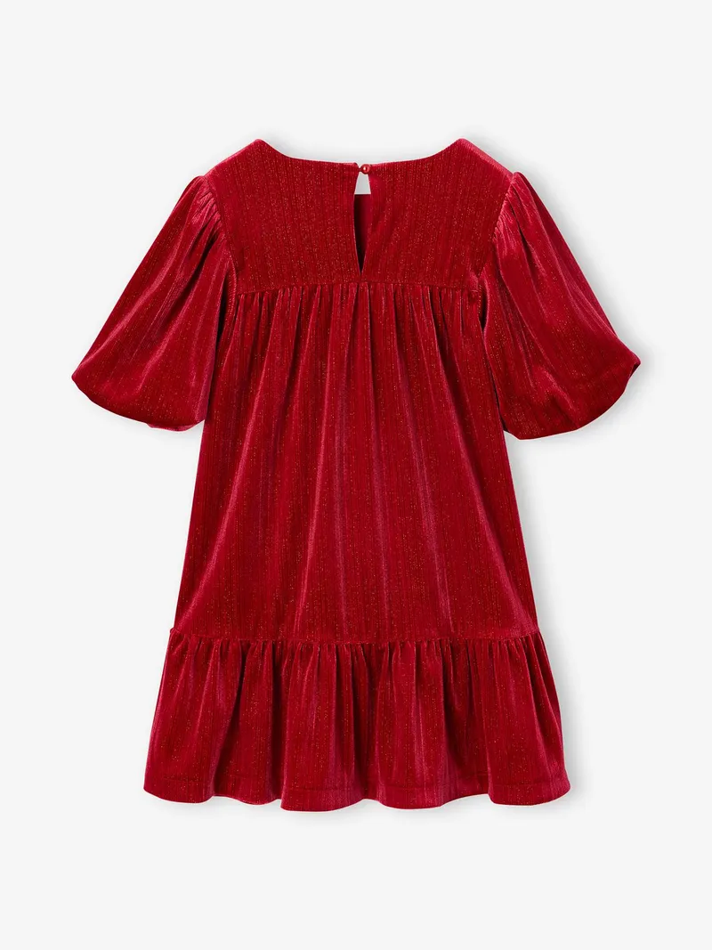 Vertbaudet Vertbaudet Festliches Samtkleid mit Glitzereffekt Mädchen, Rot, – Produktbild 4 von 4