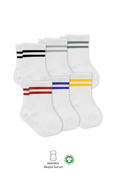 bistyle bistyle Socken 6er-Pack für Babys Babysocken Jungen Mädchen Kurzsocken gerippt, Weiß gestreift, – Produktbild 1 von 3