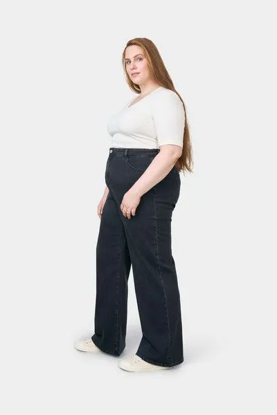 DAWN Damen Jeans DEW High Waist Flared DAWN Bio-Baumwolle Curvy, Black denim, – Produktbild 3 von 5