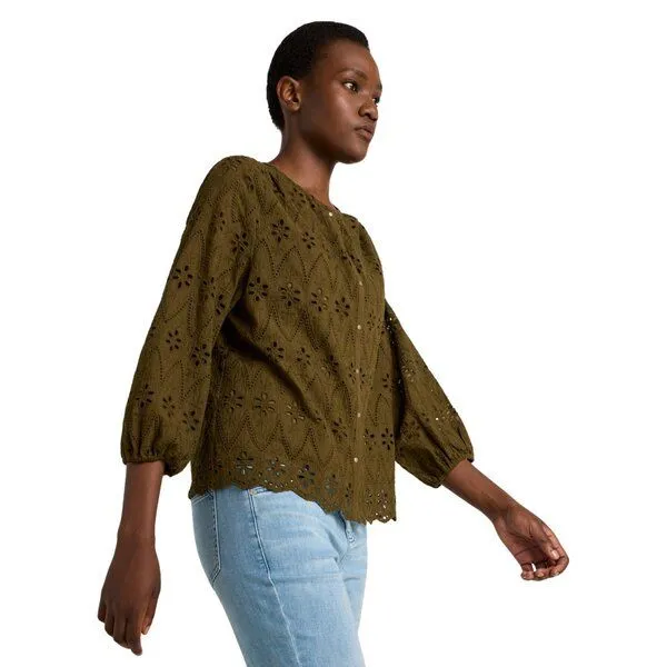 LANIUS LANIUS Spitzen-Bluse aus Bio-Baumwolle, Dark olive, – Produktbild 2 von 4