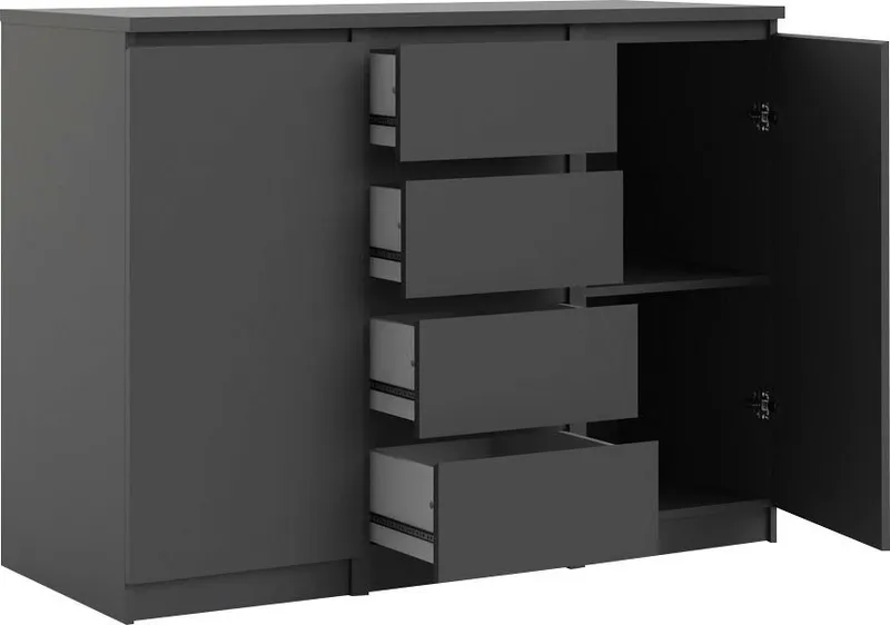 Home affaire Kommode Naia - 4 Schubladen & 2 Türen, grifflose Front, Made in Denmark (Breite: 121 cm, in mehreren Farben), Sideboard, skandinavisches & modernes Design mit viel Stauraum, Schwarz, – Produktbild 5 von 8
