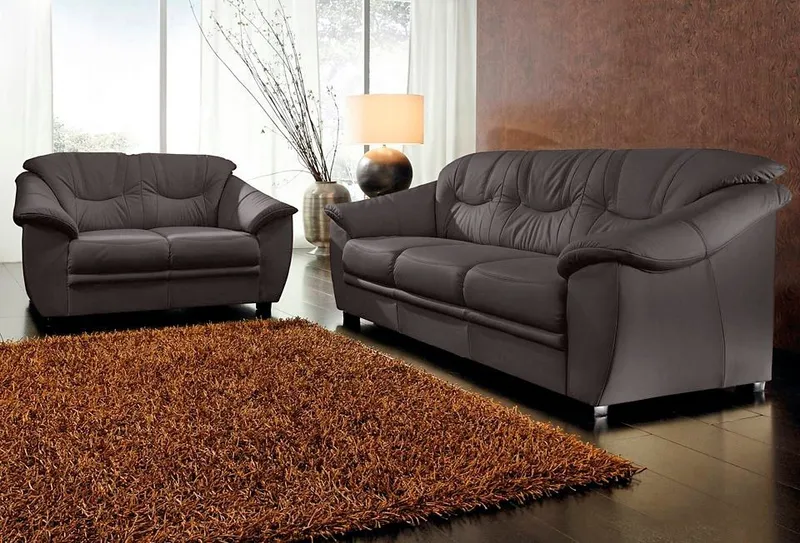 sit&more Polstergarnitur Savona, Set: 2- & 3er-Sofa, B: 148 bzw. 198 cm, Federkern-Polsterung, komfortable Sitzhöhe 46 cm, frei im Raum stellbar, stilvolles Design, Braun, – Produktbild 7 von 8