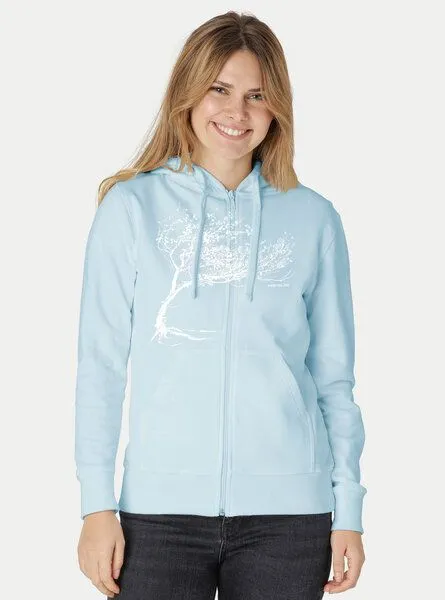 Peaces.bio - handbedruckte Biomode Peaces.bio - handbedruckte Biomode Bio Damen-Zip-Hoodie Windy Tree, Hellblau, – Produktbild 3 von 3
