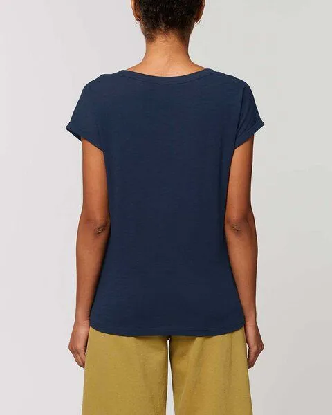 YTWOO YTWOO Leichtes Damen T-Shirt in Slub Optik mit gerollten Ärmeln, Blau, – Produktbild 3 von 4