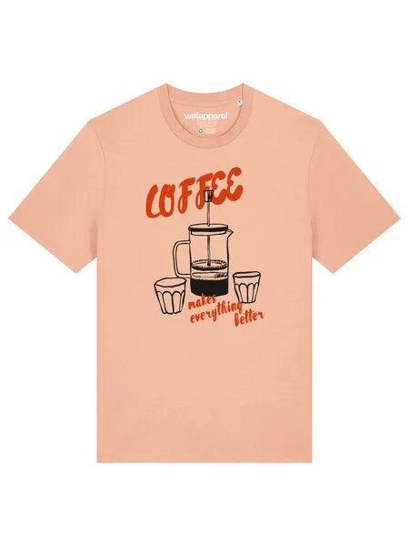watapparel watapparel T-Shirt Unisex Coffee makes everything better, Fraiche peche, – Produktbild 2 von 4