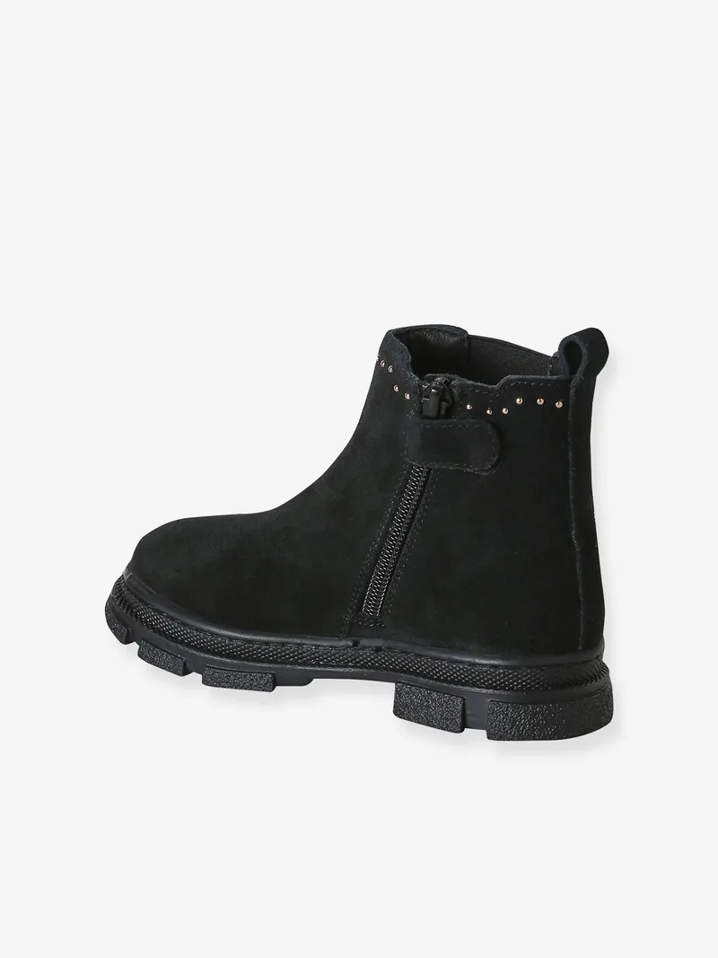 Vertbaudet Vertbaudet Lederboots Mädchen mit Anziehtrick, Schwarz, – Produktbild 3 von 4
