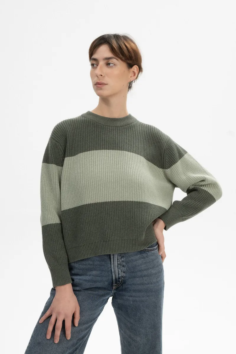 MELA MELA Damen vegan Strickpullover Rib Adah Stripes Grün Melange/Grüner Lehm, Hellgrün, – Produktbild 2 von 2