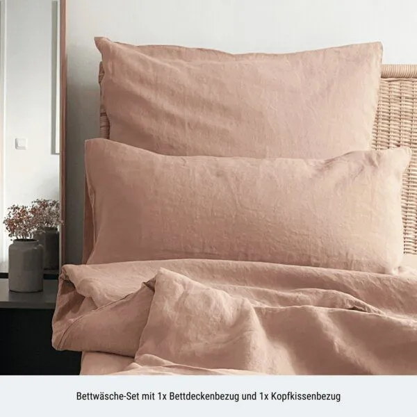 nordery nordery Bettwäsche-Set | 100% europäisches Leinen | Stonewashed, Puderrosa (rose), – Produktbild 2 von 4