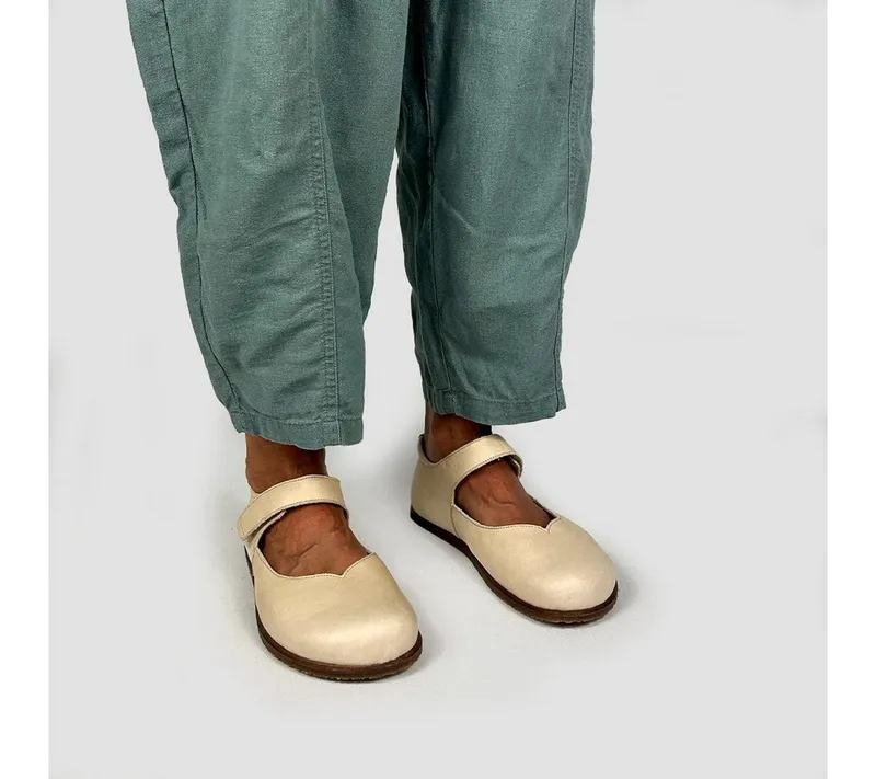 Pololo Pololo Alma & Alina, bequemer Damen Barfußschuh aus pflanzlich gegerbtem Leder, Beige|weiß, – Produktbild 2 von 5