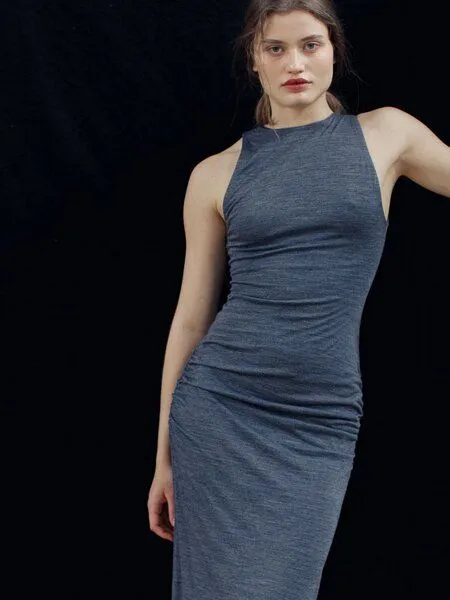 IVA RYCH IVA RYCH Maxikleid mit Drapierung aus Wolle I Deadstock, Grau, – Produktbild 1 von 4