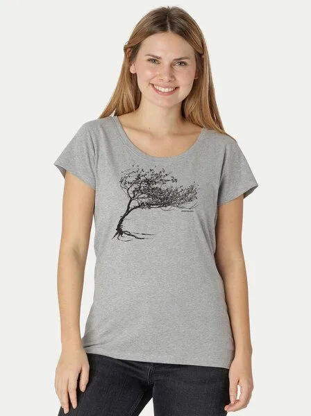 Peaces.bio - handbedruckte Biomode Peaces.bio - handbedruckte Biomode Bio-Damen-Loosefit-T-Shirt Windy Tree, Hellgrau, – Produktbild 2 von 3