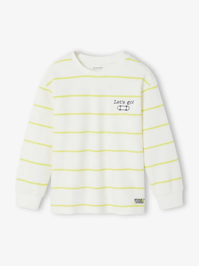 Vertbaudet Ringelshirt aus Pikee Jungen Let's go, Weiß, – Produktbild 1 von 3
