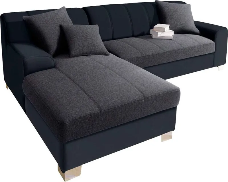 DOMO collection Ecksofa TURAH 239x152 cm, inkl. Zierkissen, moderne Steppung, wahlw. mit Bettfunktion, L-Form, Unser Dauertiefpreis, Schwarz, – Produktbild 2 von 5