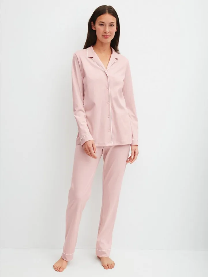 CALIDA CALIDA Schlafanzug Night Lovers (2 tlg) Knopfleiste, Pure Cotton, Interlock-Qualität, Langarm, Rosa, – Produktbild 1 von 5