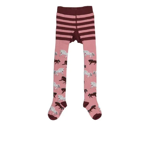 Walkiddy Strumpfhose Altrosa Pferde-Allover Bio-Baumwolle GOTS – Walkiddy – Produktbild 1 von 3