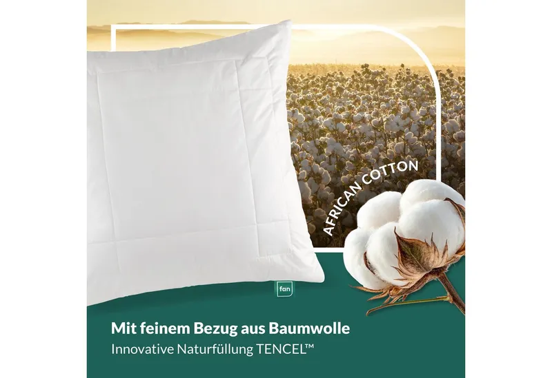fan Kopfkissen African Cotton, 40x80 & 80x80 cm, Füllung: 60% Polyester / 40% Lyocell (Tencel), Bezug: 100% Bio Baumwolle, Kopfkissen mit hochwertigem Baumwollbezug (KBA), Beige, – Produktbild 4 von 7